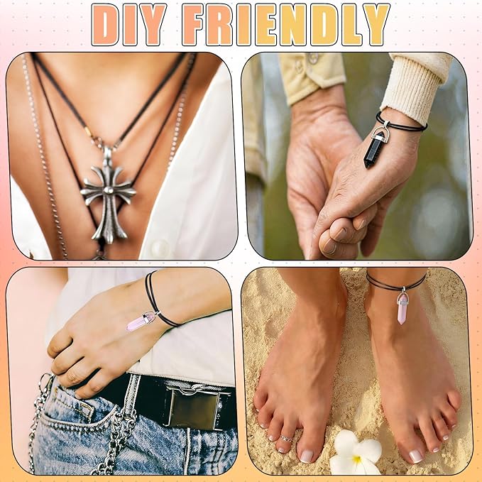 Tudomro 100 Pieces Waxed Leather Necklace Cord Bulk with Clasp Necklace Bracelet Chains String Rope Cord for Jewelry Making Pendants Charms(Black,24 Inch)