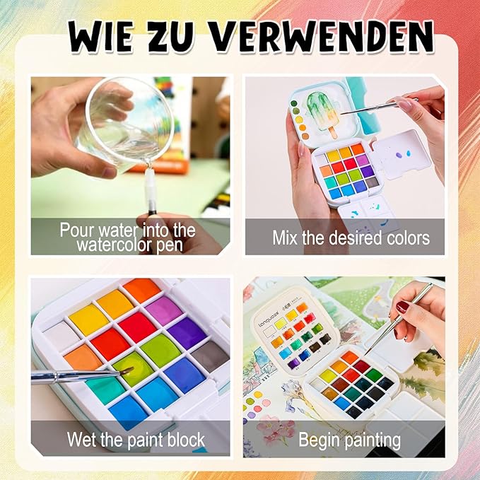 Mini Travel Watercolor Paint Set - Small Pocket Water Colors Paint Set with 16 Colors, Sketchbook, Brush, Clip, Portable Painting Art Kit for Adult, Beginners, Artists & Painting Enthusiasts