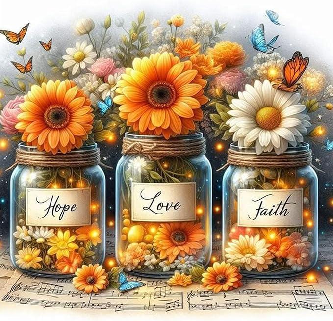 Faith,Hope,Love Diamond Art Kits for Adults, Inspirational Diamond Painting Kits for Adults Beginners, DIY 5D Diamond Painting with Round Gem Art Kits for Gift Home Wall Decor 14x14 Inch