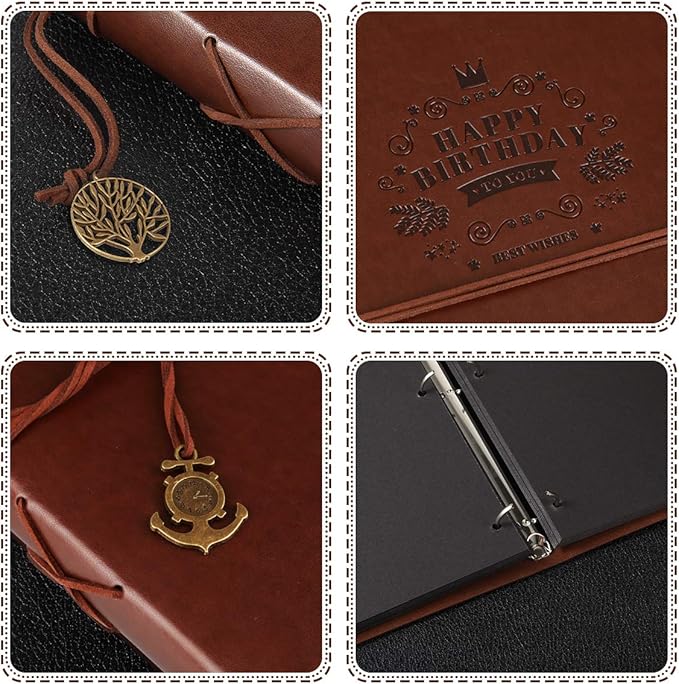 ThxMadam Leather Scrapbook Album 60 Pages Vintage Love Photo Album,11 * 8.1 Inch Scrapbook for Couples-DIY Memory Book,Birthday/Wedding Guest Book Gift for Anniversary Mother's Day