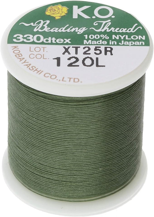 KO Nylon Beading Thread, Dark Olive Color, Japanese Pre-Waxed 100% Nylon, 330TEX, Tangle Resistant Knotting Cords, 50m /55 yds Spool, Use for Seed Bead Projects, Loom Work & Bead Weaving