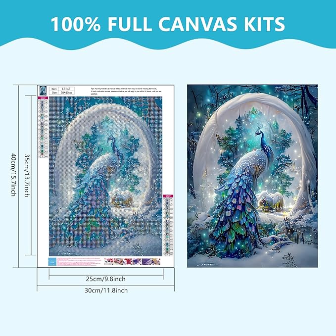 SENQAO Peacock Diamond Painting Kits for Adults, Peacock Diamond Painting DIY 5D Full Drill Diamond Art Kit for Adults Beginner, Diamond Dots Painting Craft for Home Wall Decor 12x16 Inch
