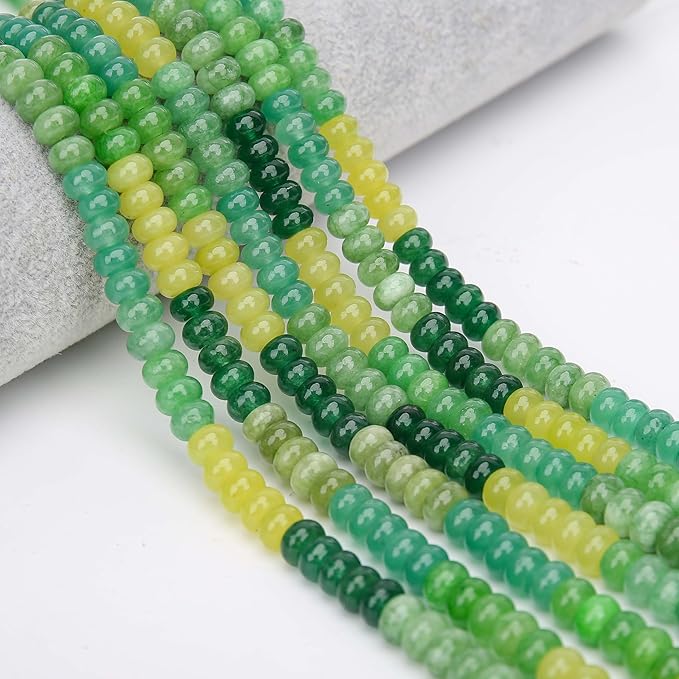 2 Strands (150PCs) Green Shade Jade Rondelle Beads, 5 * 8mm Gemstone Loose Spacer Abacus Disk Beads for DIY Bracelet Necklace Earrings Jewelry Making, Craft Supplies Beading Kit