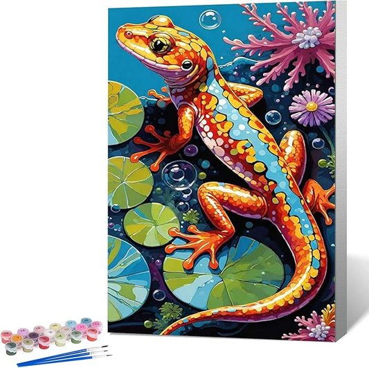 Framed Paint by Numbers Kit for Adults Beginner Animal, Adult Paint by Number Kits on Canvas Framed Chameleon, DIY Acrylic Oil Painting by Numbers with Frame, Perfect for Home Decor 8 X 12 Inch