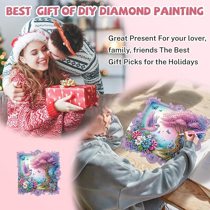 Bowetile Birds Diamond Art Hanging Kits for Adults, Diamond Art Suncatchers Forest, 5D Special Shape Diamond Painting Flowers Pendant Window Ornament Gifts for Home Wall Door Garden Decor
