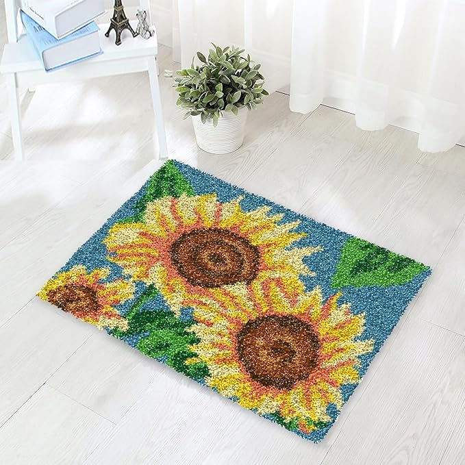 ZFFLYH Latch Hook Kits for Adults, DIY Latch Hook Rug Making Kit for Adults Kids Beginners, Making Cushion Needlework Home Decor Festival Gift 20X15inch,Flower