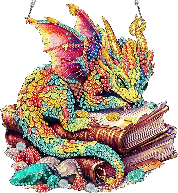 Auremi Dragon Diamond Art Hanging Kit for Adult, Special Shaped Rhinestone, DIY Acrylic 5D Book Diamond Painting Window Pendants Signs, Home Garden Wall Hanging Ornament