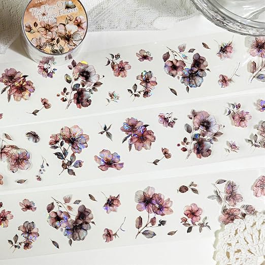Flower PET Tape Stickers for Scrapbooking Supplies, 6 Rolls of Holographic Vintage Floral Journal Stickers for Scrapbooking, Journaling, Junk Journal Supplies,DIY Crafts (Garden)
