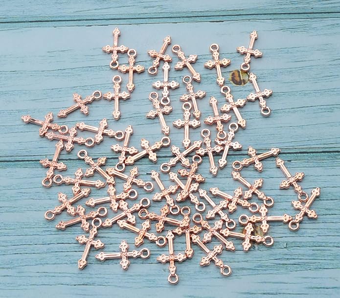 50 Pcs Vintage Crucifix Pendants Beading Charms with Hole Metal Religious Antique Silver Gold Bulk Cross for Jewelry Making Kit DIY Bracelet Necklace Earring Keychain Accessories Supplies