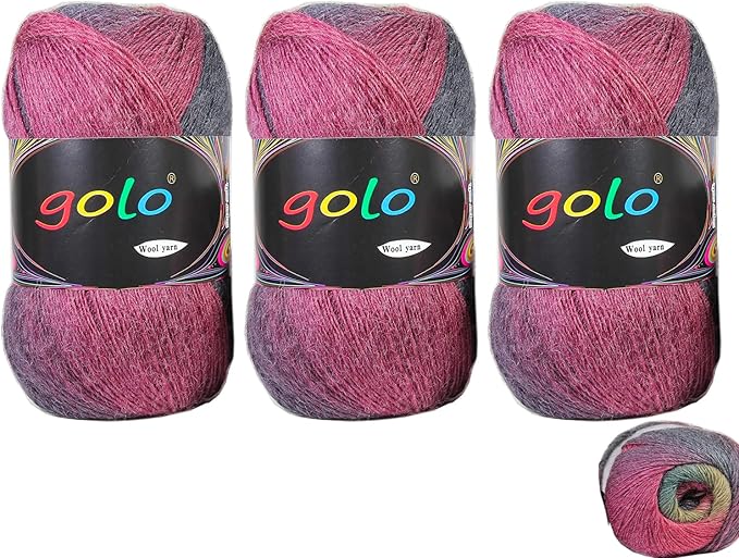 golo Wool Yarn for Knitting 100g X 3 Cachemire Multicolor Rainbow Yarn