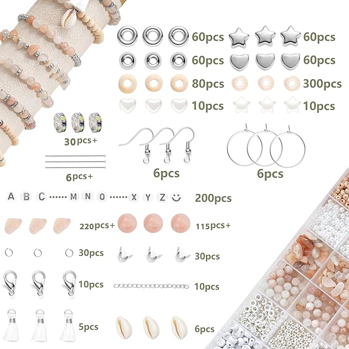 Xyliise Bracelet Making Kit Natürliche Perlen Set for Adults Beads for Bracelets Silver Jewelry Making Supplies DIY Jewelry Necklace Earrings (CZ006-Pink)