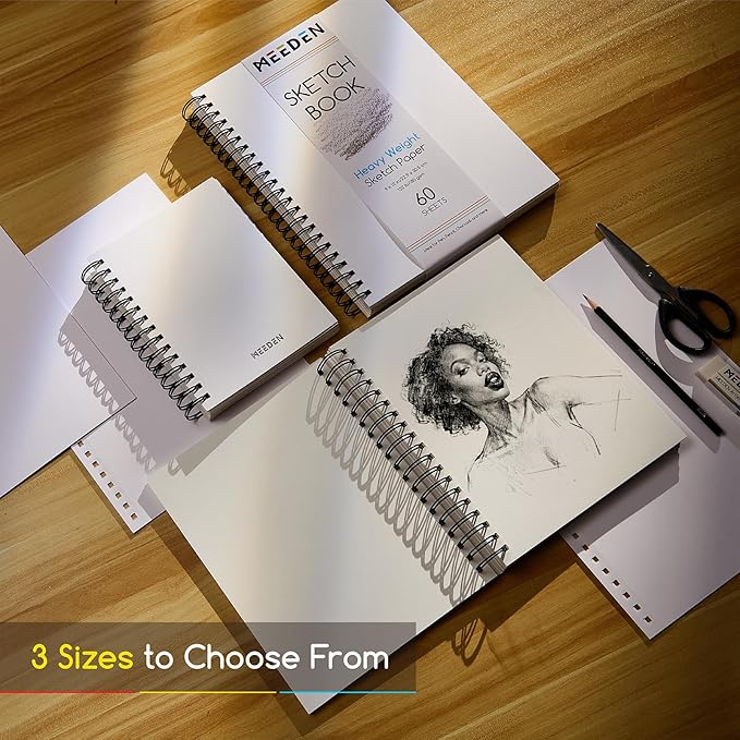 meeden 8"x10" sketchbook paper pad: 122lb/180gsm spiral bound art sketch book with diy cover for artists adults - 60 sheets heavy weight hardcover sketch drawing paper for painting sketching writing