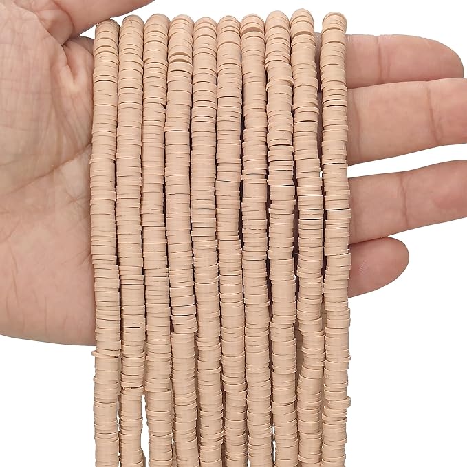 MIIIM 3600 PCS 10 Strands Polymer Clay Beads for Jewelry Making, Vinyl Heishi Beads 6mm for Surfer Bracelets Necklace Making (Nude)