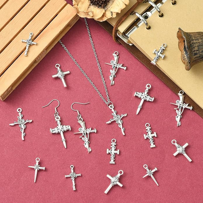 Antique Silver Cross Drink Insect Animal Theme Charms for DIY Jewelry Bracelet Necklace Earring Keychain Decor