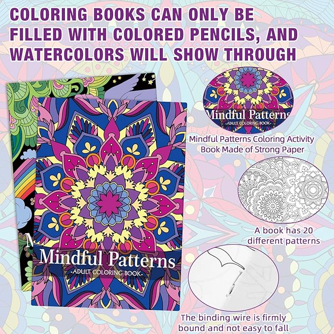 Liliful 24 Pcs Mindful Coloring Book Bulk for Adult DIY Art Stress Relief Drawing Book with Relaxing Mindfulness Patterns for Adults, Party Favors, Goodie Bag Filler and Holiday Gifts