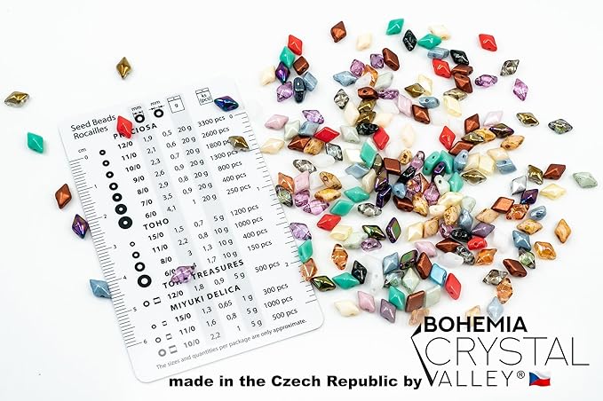 160+ pcs DIAMONDUO glass two-hole beads rhombus gemduo, approx. 0.2 x 0.3 inches (5x8mm), 0.88oz = 25 g, Color Mix