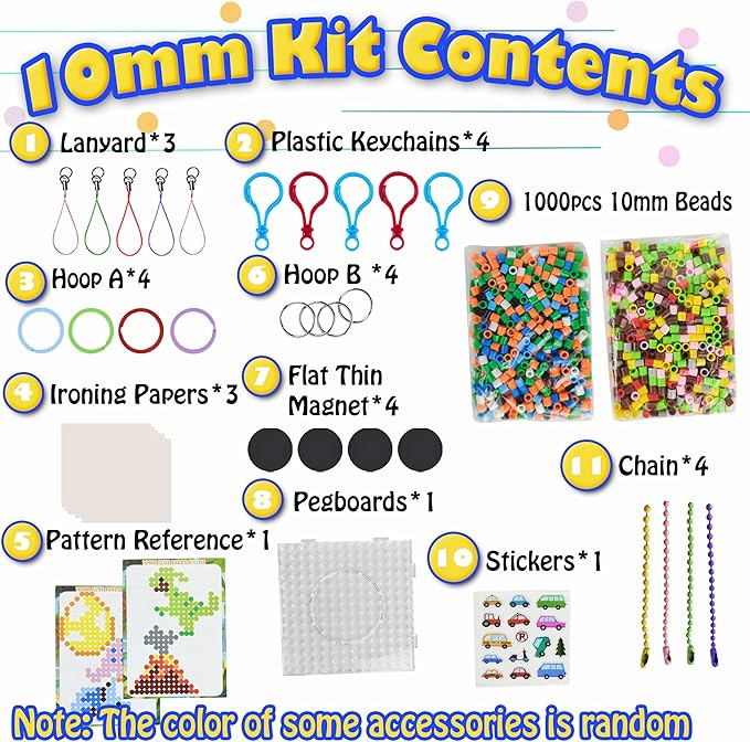 yowamho 10mm fuse beads kit - 1000 pcs big iron beads set, art crafts set for kids ages 6+, girls boys gift, easter christmas birthday present.(dinosaur series)