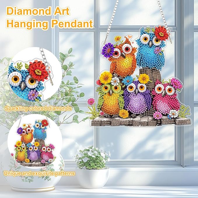 TOSTOG Cute Bird Diamond Art Hanging Kits for Adults, Birds Diamond Painting for Adults Window Pendant, Special Shape Diamonds Diamond Painting Hanging Pendant Kit for Wall Home Decor Gift