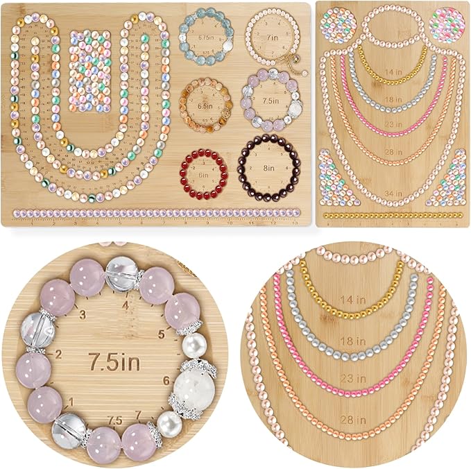 2-in-1 Bead Boards for Jewelry Making,Bamboo Beading Board for Bracelet,Necklace,Earrings,DIY Bracelet Necklace Making Supplies and Measuring Tool-Patent Pending