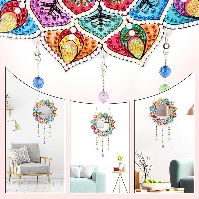 DIY Diamond Painting Mirror, Mandala Makeup Mirror, Special Shaped Crystal Suncatcher for Beginner Arts Crafts Gifts Home Decor 7.9 Inch
