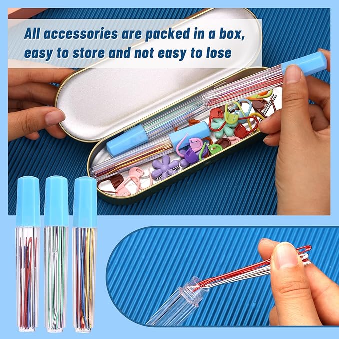 UzecPk 48Pcs Yarn Needles Set, Darning Needle, Tapestry Needles for Yarn, 3 Sizes Large Big Eye Crochet Needles with 20 Stitch Markers, Storage Box, Needle Threader for Knitting Sewing Weaving
