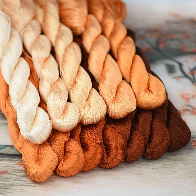 Natural 100% Silk Thread, Handmade Embroidery Thread Silk Floss 12 Colors 110m Each (76)