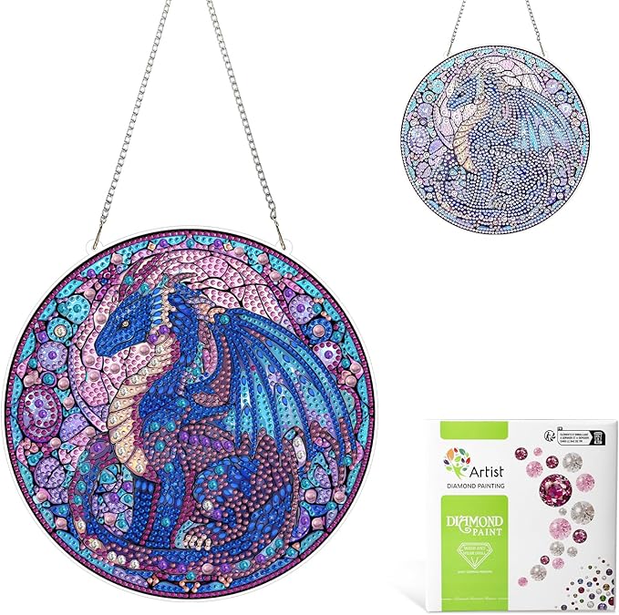 MAXBYE Dragon Diamond Art Kits for Adults Hanging Ornament, DIY Special Crystal Diamond Painting kit, Double Sided Painting Kits for Beginners Gift Wall Home Decoration 8×8 Inch