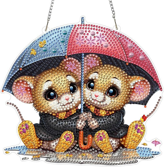 MXJSUA Mice Diamond Art Hanging Kits for Adults Beginners, DIY Acrylic Special Shaped Crystal Diamond Gem Drills Pendant Art Painting Ornament for Home Wall Decor Gift 8x8 inch
