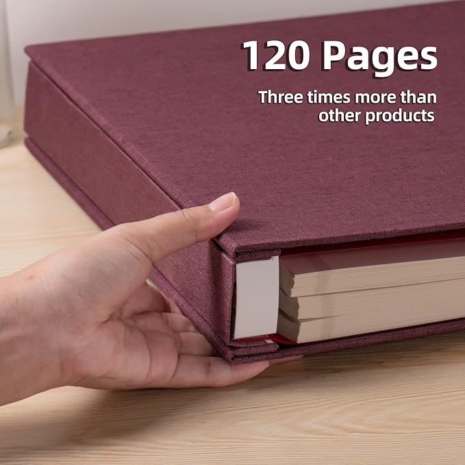 Large Photo Album Self Adhesive 4x6 5x7 3x5 8.5x11 Scrapbook Magnetic Album DIY Scrap Book Length 13 x Width 12.8 (Inches) 120 Sticky Pages Linen Cover DIY Photo Album (PurPle)
