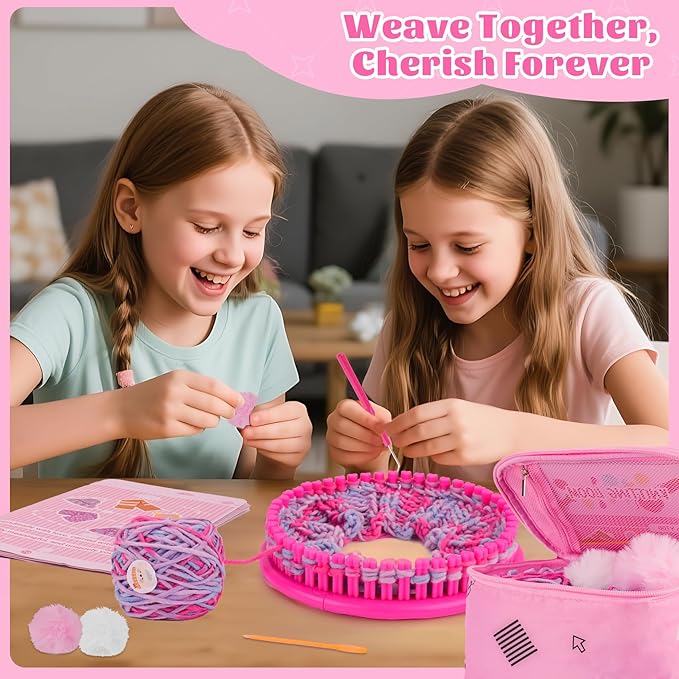 PREBOX Knitting Loom Craft Kit for Kids & Beginners - Create Hat & Scraf with Yarn, Hook Needle, Ideal Birthday Christmas Gifts for Teens Girls Age 6-8 8-12 14+, Rose Loom