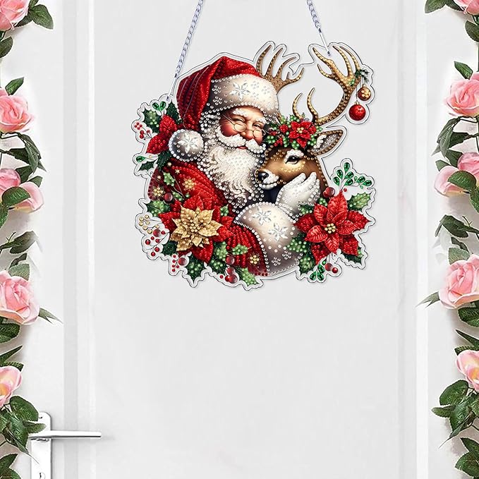 VODAPYC Christmas Santa Diamond Art Hanging Kit for Adults, DIY Double Sided Special Shaped Diamonds Art Window Pendant Ornament for Home Decor(Santa Claus-3)