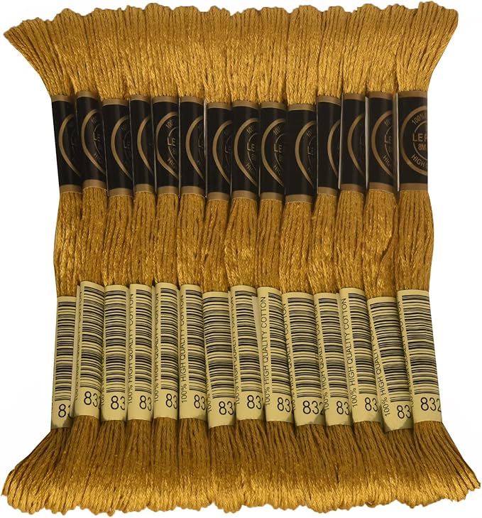 LE PAON Embroidery Floss, 14-Pack Six Strands 100% Long Staple Cotton Embroidery Thread, 8.7-Yard，Color Number：832, Golden Olive
