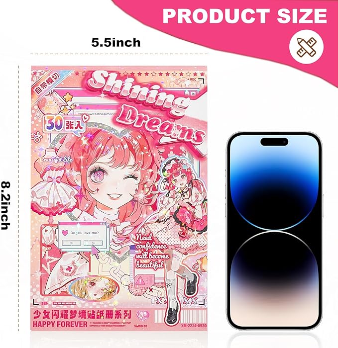 Cute Scrapbook Stickers Book - 500 Pre-Cut A5 Size Cute Girl & Kawaii People Stickers for Girls
