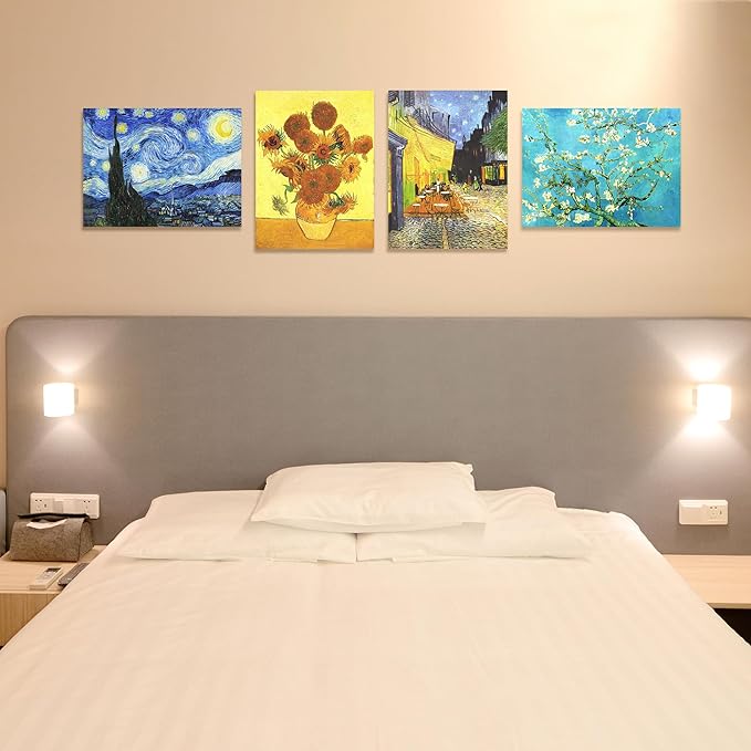 Muzagroo Art Van Gogh Diamond Painting Kits for Adults, DIY 5D Diamond Art Kits for Beginners, Starry Night Arts and Sunflower Crafts Diamond Art for Living Room, Kids Room 4 PCS Wall Art