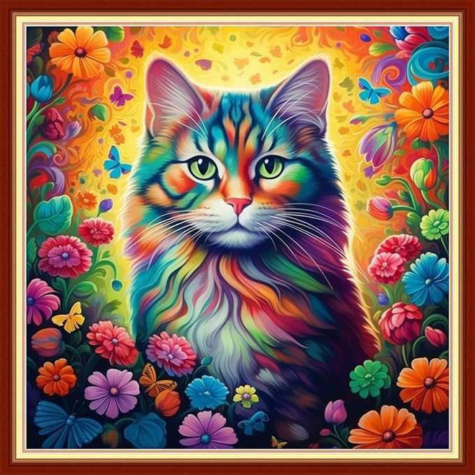 dimxvean stamped cross stitch kits,cross stitch kits for adults beginners,embroidery kits full range of cross stitch stamped kits needlepoint kits cross stitch patterns- colorful cat 18x18 inch