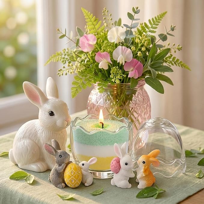 BRELANO Easter Craft Kit for Kids & Adults – DIY Sand Candle Making Kit with Bunny & Egg Decor, Colored Pearled Candle Sand, Cotton Wicks & Egg-Shaped Glass Jar, Easter Gift Set & Spring Home Decor