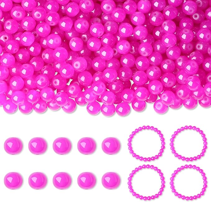 500Pcs Pink Red Glass Beads Kit for Jewelry Making, 8mm Round Crystal Beads for Bracelet Necklaces Kit Earring DIY Crafts Bracelets (Pink Red)