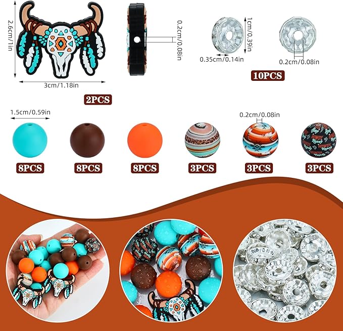 45 Pcs 15mm Silicone Beads Animal Focal Beads for Pens Printed Silicone Bead Bulk for Keychain Bracelets Making and Other Handmade Crafts(Bull Head)