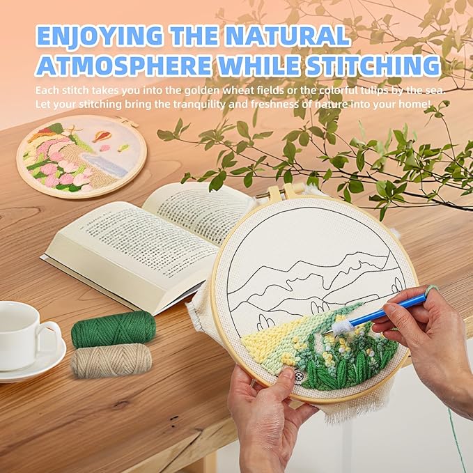 Punch Needle Kits Adults Beginner,Embroidery kit for Beginners,Punch Needle kit for Beginners, Includes All Tools and Materials,Easy to Follow Instructions and Videos(Summer Landscapes)