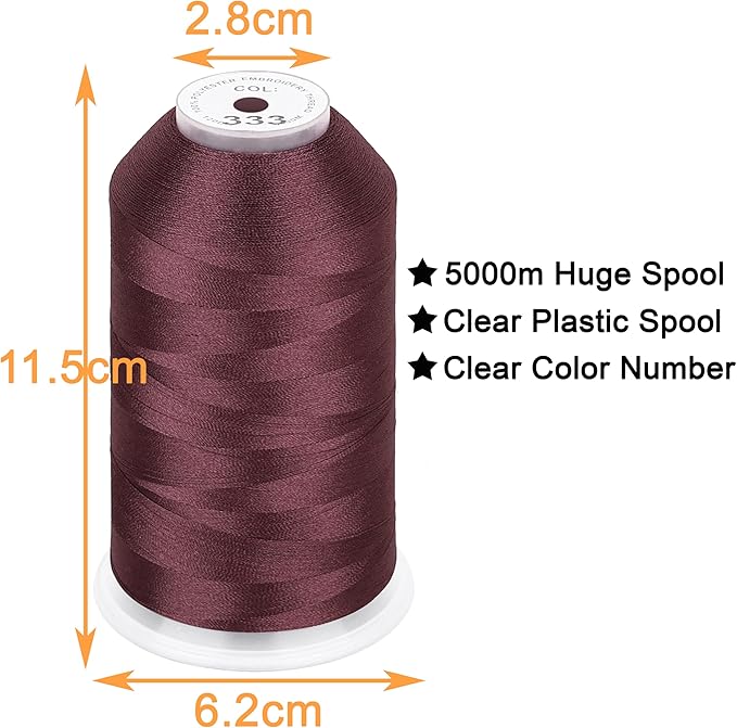 New brothread - Single Huge Spool 5000M Each Polyester Embroidery Machine Thread 40WT for Commercial and Domestic Machines - Amber Red