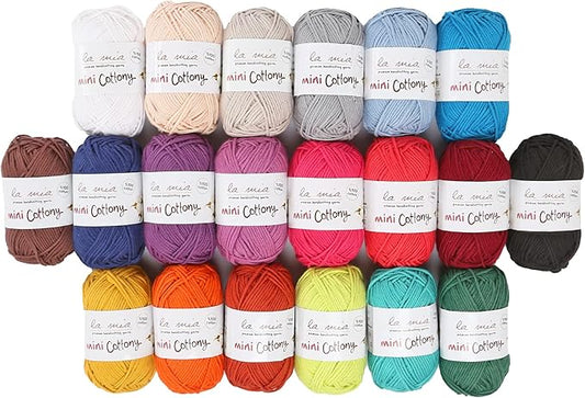 La mia Mini Cottony 20 Skein 100% Cotton Mini Yarn, Total 17.6 Oz Each 0.88 Oz (25g) / 65 Yrds (60m), Light, Dk (V2)