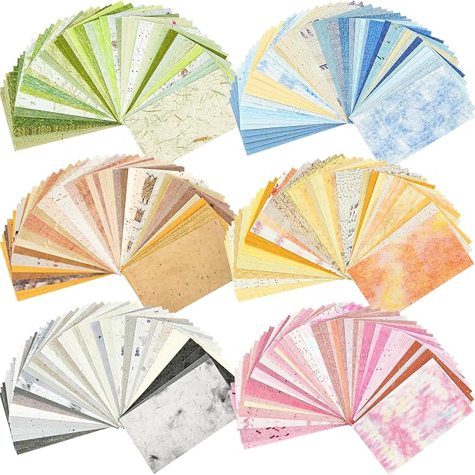 300 Pcs Scrapbook Paper Kit - 6 Pack Textured&Printed Decoupage Paper Assorted Set Colorful Special Mixed For Scrapbooking Supplies Junk Journaling Bullet Cards Making Craft Collage 4.13X2.44 Inch