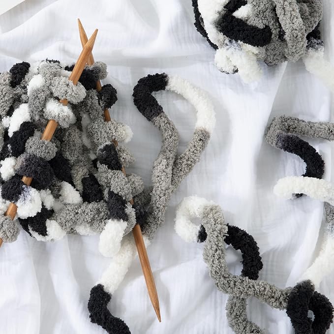 MABOZOO Tie Dye Chunky Yarn for Crocheting 8 Pack,White Fluffy Jumbo Chenille Yarn,Soft Plush Yarn Bulky,Giant Thick Fuzzy Yarn for Hand Knitting or Arm Knitting (29 yds,8 oz Each Skein)
