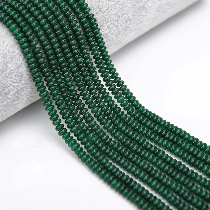 2 Strands (300PCs) Green Jade Rondelle Beads, 2 * 4mm Gemstone Loose Spacer Abacus Disk Beads for DIY Bracelet Necklace Earrings Jewelry Making, Craft Supplies Beading Kit