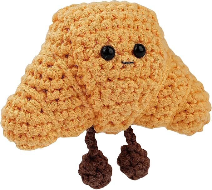 LetCartMaker Beginner Amigurumi Crochet Kit with Video Tutorials - Pizza, Croissant or Dessert Theme | Complete Starter Set for Kids & Adults (Yarn, Hook, Eyes Included) (Pizza & Croissant Set)