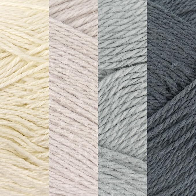 JubileeYarn Cotton Select Yarn - 50g/Skein Sport Weight - Shades of Grey - 4 Skeins