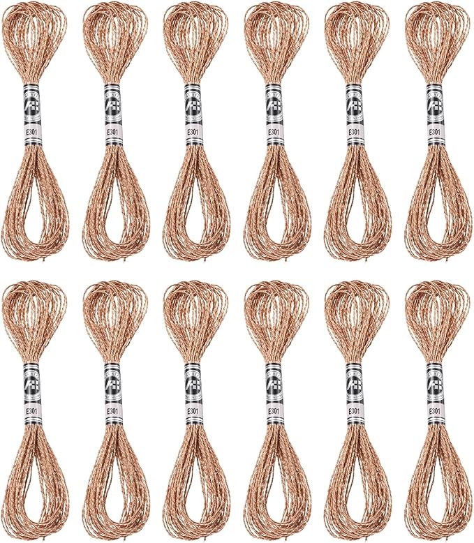 PATIKIL 12 Skeins Embroidery Floss, Metallic Embroidery Thread Nylon Threads Bracelets String for Cross-Stitch Hand Embroidery, Bronze Tone