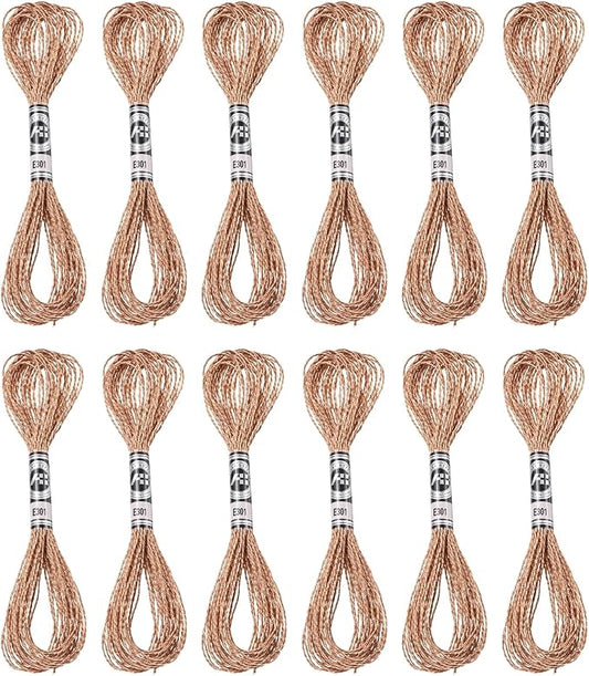 PATIKIL 12 Skeins Embroidery Floss, Metallic Embroidery Thread Nylon Threads Bracelets String for Cross-Stitch Hand Embroidery, Bronze Tone