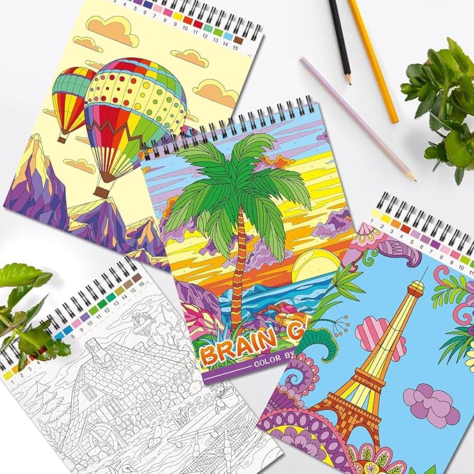 Color by Numbers Adult Coloring Books,3 Fun Coloring Books for Adult Relaxation,60 Pages of Flowers Nature Landscapes Animals,Brain Game for Adults