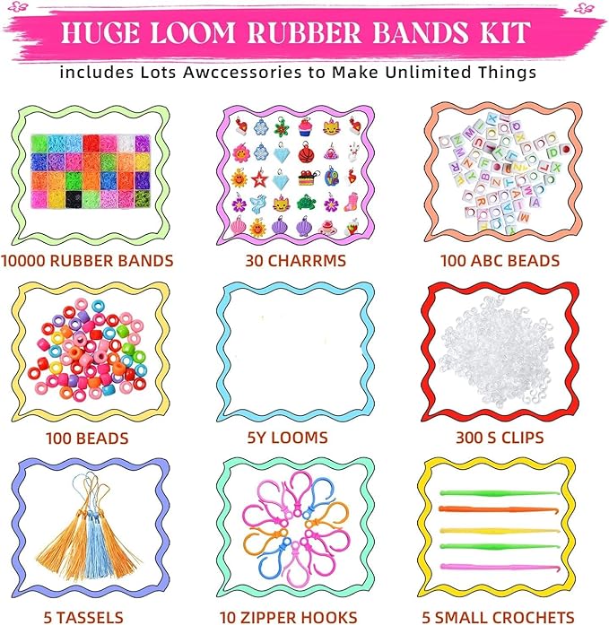 YYOODS 11000+Rubber Band Bracelet kit, Loom Bracelet Making Kit for Girls,Rubber Bands Refill Loom Set,for Kids Friendship Bracelet Kids Girls Birthday Gift Kits